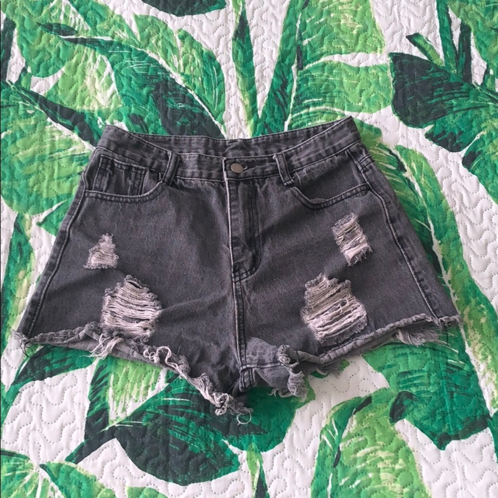 Shein distressed charcoal high rise shorts